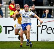 27 February 2022; Jack Fagan of Waterford in action against Eoghan Campbell of Antrim during the Allianz Hurling League Division 1 Group B match between Antrim and Waterford at Corrigan Park in Belfast. Photo by Oliver McVeigh/Sportsfile