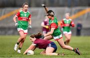 27 February 2022; Mairéad Seoighe of Galway in action against Sherin El Massry of Mayo during the Lidl Ladies Football National League Division 1 match between Galway and Mayo at Tuam Stadium in Galway. Photo by Ben McShane/Sportsfile