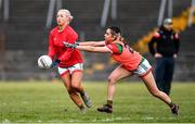 27 February 2022; Mayo players Rachel Baynes, left, and Sherin El Massry during the warm-up before Lidl Ladies Football National League Division 1 match between Galway and Mayo at Tuam Stadium in Galway. Photo by Ben McShane/Sportsfile