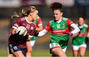 27 February 2022; Darina Keane of Galway in action against Kathryn Sullivan of Mayo during the Lidl Ladies Football National League Division 1 match between Galway and Mayo at Tuam Stadium in Galway. Photo by Ben McShane/Sportsfile
