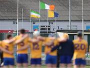 27 February 2022; Clare players stand for the playing of the National Anthem before the Allianz Hurling League Division 1 Group A match between Offaly and Clare at Bord na Mona O'Connor Park in Tullamore, Offaly. Photo by Michael P Ryan/Sportsfile