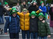 27 February 2022; Ireland supporters, from left, Hugh Fennell, Josh Burke, Sam Burke and Louis Burke before the Guinness Six Nations Rugby Championship match between Ireland and Italy at the Aviva Stadium in Dublin. Photo by David Fitzgerald/Sportsfile
