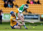 27 February 2022; Eimhin Kelly of Offaly in action against Rory Hayes of Clare during the Allianz Hurling League Division 1 Group A match between Offaly and Clare at Bord na Mona O'Connor Park in Tullamore, Offaly. Photo by Michael P Ryan/Sportsfile