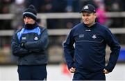 27 February 2022; Dublin manager Dessie Farrell with selector Mick Galvin, left, before the Allianz Football League Division 1 match between Kildare and Dublin at St Conleth's Park in Newbridge, Kildare. Photo by Piaras Ó Mídheach/Sportsfile