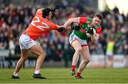 27 February 2022; Matthew Ruane of Mayo is tackled by Stefan Campbell of Armagh during the Allianz Football League Division 1 match between Mayo and Armagh at Dr Hyde Park in Roscommon. Photo by Ramsey Cardy/Sportsfile