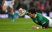 27 February 2022; Joey Carbery of Ireland scores his side's first try during the Guinness Six Nations Rugby Championship match between Ireland and Italy at the Aviva Stadium in Dublin. Photo by Harry Murphy/Sportsfile