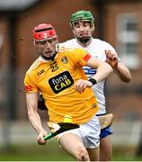 27 February 2022; James McNaughton of Antrim in action against Michael Kiely of Waterford during the Allianz Hurling League Division 1 Group B match between Antrim and Waterford at Corrigan Park in Belfast. Photo by Oliver McVeigh/Sportsfile