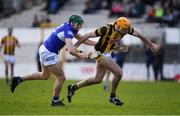 27 February 2022; Billy Ryan of Kilkenny is tackled by Diarmuid Conway of Laois during the Allianz Hurling League Division 1 Group B match between Kilkenny and Laois at UPMC Nowlan Park in Kilkenny. Photo by Ray McManus/Sportsfile