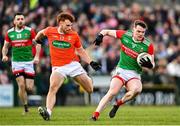 27 February 2022; Matthew Ruane of Mayo in action against Jason Duffy of Armagh during the Allianz Football League Division 1 match between Mayo and Armagh at Dr Hyde Park in Roscommon. Photo by Ramsey Cardy/Sportsfile