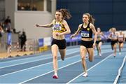 27 February 2022; Louise Shanahan of Leevale AC, on her way to winning the senior women's 800m during day two of the Irish Life Health National Senior Indoor Athletics Championships at the National Indoor Arena at the Sport Ireland Campus in Dublin. Photo by Sam Barnes/Sportsfile