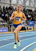 27 February 2022; Sarah Healy of UCD AC, Dublin, on her way to winning the senior women's 1500m during day two of the Irish Life Health National Senior Indoor Athletics Championships at the National Indoor Arena at the Sport Ireland Campus in Dublin. Photo by Sam Barnes/Sportsfile