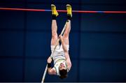 27 February 2022; Matthew Rossiter of St Abbans AC, Laois, competing in the senior men's Pole Vault during day two of the Irish Life Health National Senior Indoor Athletics Championships at the National Indoor Arena at the Sport Ireland Campus in Dublin. Photo by Sam Barnes/Sportsfile