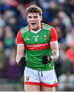 27 February 2022; Jordan Flynn of Mayo celebrates after the Allianz Football League Division 1 match between Mayo and Armagh at Dr Hyde Park in Roscommon. Photo by Ramsey Cardy/Sportsfile