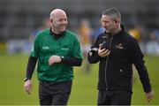 27 February 2022; Match referee Richie Fitzsimons, left, with one of his linemen Fergal Horgan after the Allianz Hurling League Division 1 Group B match between Kilkenny and Laois at UPMC Nowlan Park in Kilkenny. Photo by Ray McManus/Sportsfile