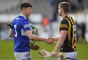 27 February 2022; Seán Downey of Laois and Alan Murphy of Kilkenny after the Allianz Hurling League Division 1 Group B match between Kilkenny and Laois at UPMC Nowlan Park in Kilkenny. Photo by Ray McManus/Sportsfile