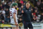 27 February 2022; Galway manager Henry Shefflin speaks with Cathal Mannion of Galway at half time of the Allianz Hurling League Division 1 Group A match between Galway and Wexford at Pearse Stadium in Galway. Photo by Diarmuid Greene/Sportsfile