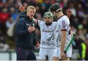 27 February 2022; Galway manager Henry Shefflin speaks with Kevin Cooney of Galway at half time of the Allianz Hurling League Division 1 Group A match between Galway and Wexford at Pearse Stadium in Galway. Photo by Diarmuid Greene/Sportsfile