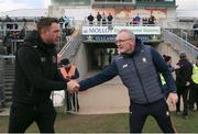 27 February 2022; Offaly manager Michael Fennelly, left, shakes hands with Clare manager Brian Lohan after the Allianz Hurling League Division 1 Group A match between Offaly and Clare at Bord na Mona O'Connor Park in Tullamore, Offaly. Photo by Michael P Ryan/Sportsfile