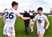27 February 2022; Kildare players Kevin Feely, left, and Daragh Ryan celebrate after their side's victory in the Allianz Football League Division 1 match between Kildare and Dublin at St Conleth's Park in Newbridge, Kildare. Photo by Piaras Ó Mídheach/Sportsfile
