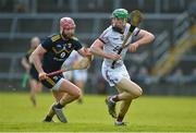 27 February 2022; Cianan Fahy of Galway in action against Paudie Foley of Wexford during the Allianz Hurling League Division 1 Group A match between Galway and Wexford at Pearse Stadium in Galway. Photo by Diarmuid Greene/Sportsfile