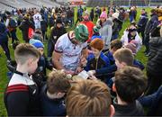 27 February 2022; Fintan Burke of Galway signs autographs for supporters after the Allianz Hurling League Division 1 Group A match between Galway and Wexford at Pearse Stadium in Galway. Photo by Diarmuid Greene/Sportsfile