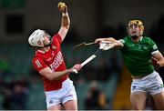 27 February 2022; Patrick Horgan of Cork in action against Dan Morrissey of Limerick during the Allianz Hurling League Division 1 Group A match between Limerick and Cork at TUS Gaelic Grounds in Limerick. Photo by Eóin Noonan/Sportsfile