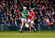 27 February 2022; Kyle Hayes of Limerick tussles with Robbie O’Flynn of Cork during the Allianz Hurling League Division 1 Group A match between Limerick and Cork at TUS Gaelic Grounds in Limerick. Photo by Eóin Noonan/Sportsfile