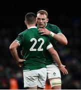 27 February 2022; Kieran Treadwell, right, and Jonathan Sexton of Ireland celebrate after the Guinness Six Nations Rugby Championship match between Ireland and Italy at the Aviva Stadium in Dublin. Photo by David Fitzgerald/Sportsfile