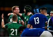 27 February 2022; Kieran Treadwell of Ireland is congratulated by teammates Craig Casey, left, and Ryan Baird after he scored their side's tenth try during the Guinness Six Nations Rugby Championship match between Ireland and Italy at the Aviva Stadium in Dublin. Photo by David Fitzgerald/Sportsfile