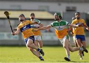 27 February 2022; Tony Kelly of Clare in action against Ben Conneely of Offaly during the Allianz Hurling League Division 1 Group A match between Offaly and Clare at Bord na Mona O'Connor Park in Tullamore, Offaly. Photo by Michael P Ryan/Sportsfile