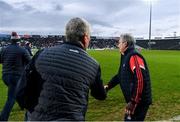 27 February 2022; Cork manager Kieran Kingston shakes hands with Limerick manager John Kiely after the Allianz Hurling League Division 1 Group A match between Limerick and Cork at TUS Gaelic Grounds in Limerick. Photo by Eóin Noonan/Sportsfile