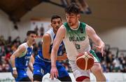 27 February 2022; Jordan Blount of Ireland in action against Stefanos Iliadis of Cyprus during the FIBA EuroBasket 2025 Pre-Qualifiers First Round Group A match between Ireland and Cyprus at the National Basketball Arena in Tallaght, Dublin. Photo by Brendan Moran/Sportsfile