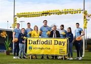 28 February 2022; Irish Cancer Society chief executive officer Averil Power and Vice President of UCD Rugby Brian Gilsenan along with UCD rugby players, from left, Jack Ringrose, Christine Coffey, Josh van der Flier, James Ryan, Andrew Porter, Alix Cunneen, and David Ryan launch UCD Rugby's annual Daffodil Day collection, in aid of the Irish Cancer Society this Thursday March 3rd across the UCD Campus, as well as online. To date this annual event has raised €60,000 of vital funds for Cancer Research. The event is being run by the UCD BSc Sport & Exercise Management second year class who have assisted the Club in arranging this year’s fundraising initiatives. To donate to this year’s fundraising initiative please visit www.ucdrugby.com The Irish Cancer Society’s Daffodil Day takes place across Ireland on March 25. Photo by David Fitzgerald/Sportsfile