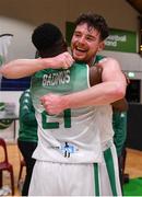 27 February 2022; Jordan Blount, right, and Taiwo Badmus of Ireland celebrate after the FIBA EuroBasket 2025 Pre-Qualifiers First Round Group A match between Ireland and Cyprus at the National Basketball Arena in Tallaght, Dublin. Photo by Brendan Moran/Sportsfile