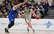 27 February 2022; John Carroll of Ireland in action against Kyprianos Ioannis Maragkos of Cyprus during the FIBA EuroBasket 2025 Pre-Qualifiers First Round Group A match between Ireland and Cyprus at the National Basketball Arena in Tallaght, Dublin. Photo by Brendan Moran/Sportsfile