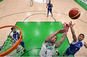 27 February 2022; Lorcan Murphy of Ireland contests a ball with Stefanos Iliadis of Cyprus during the FIBA EuroBasket 2025 Pre-Qualifiers First Round Group A match between Ireland and Cyprus at the National Basketball Arena in Tallaght, Dublin. Photo by Brendan Moran/Sportsfile