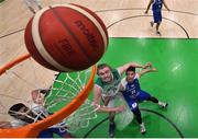 27 February 2022; James Gormley of Ireland and Filippos Vasileios Tigkas of Cyprus watch for a rebound during the FIBA EuroBasket 2025 Pre-Qualifiers First Round Group A match between Ireland and Cyprus at the National Basketball Arena in Tallaght, Dublin. Photo by Brendan Moran/Sportsfile