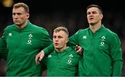 27 February 2022; Ireland players, from left, Kieran Treadwell, Craig Casey and Jonathan Sexton during the Guinness Six Nations Rugby Championship match between Ireland and Italy at the Aviva Stadium in Dublin. Photo by Seb Daly/Sportsfile
