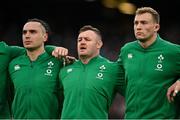 27 February 2022; Ireland players, from left, James Lowe, Dave Kilcoyne and Kieran Treadwell during the Guinness Six Nations Rugby Championship match between Ireland and Italy at the Aviva Stadium in Dublin. Photo by Seb Daly/Sportsfile