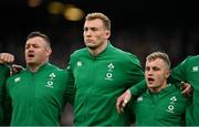 27 February 2022; Ireland players, from left, Dave Kilcoyne, Kieran Treadwell and Craig Casey during the Guinness Six Nations Rugby Championship match between Ireland and Italy at the Aviva Stadium in Dublin. Photo by Seb Daly/Sportsfile