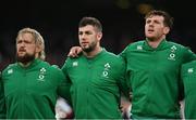 27 February 2022; Ireland players, from left, Andrew Porter, Caelan Doris and Ryan Baird during the Guinness Six Nations Rugby Championship match between Ireland and Italy at the Aviva Stadium in Dublin. Photo by Seb Daly/Sportsfile