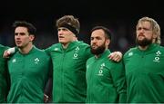 27 February 2022; Ireland players, from left, Joey Carbery, Josh van der Flier, Jamison Gibson-Park and Andrew Porter during the Guinness Six Nations Rugby Championship match between Ireland and Italy at the Aviva Stadium in Dublin. Photo by Seb Daly/Sportsfile