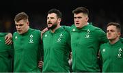 27 February 2022; Ireland players, from left, Garry Ringrose, Robbie Henshaw, Dan Sheehan and Michael Lowry during the Guinness Six Nations Rugby Championship match between Ireland and Italy at the Aviva Stadium in Dublin. Photo by Seb Daly/Sportsfile