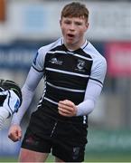 28 February 2022; Rob Carney of Cistercian College Roscrea celebrates a turnover  during the Bank of Ireland Leinster Rugby Schools Junior Cup 1st Round match between Newbridge College, Kildare, and Cistercian College, Roscrea, Tipperary, at Energia Park in Dublin. Photo by Brendan Moran/Sportsfile