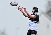 28 February 2022; Daniel Cox of Newbridge College wins a lineout during the Bank of Ireland Leinster Rugby Schools Junior Cup 1st Round match between Newbridge College, Kildare, and Cistercian College, Roscrea, Tipperary, at Energia Park in Dublin. Photo by Brendan Moran/Sportsfile