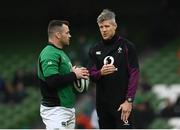 27 February 2022; Cian Healy of Ireland and Ireland defence coach Simon Easterby during the Guinness Six Nations Rugby Championship match between Ireland and Italy at the Aviva Stadium in Dublin. Photo by Harry Murphy/Sportsfile