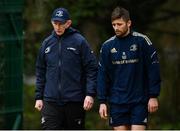 28 February 2022; Head coach Leo Cullen and Ross Byrne during Leinster Rugby squad training at UCD in Dublin. Photo by Harry Murphy/Sportsfile