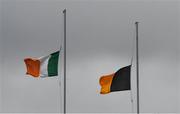 27 February 2022; The Tricolour and the Kilkenny flags fly at half mast to honour the late Kilkenny hurling star Johnny McGovern, won five Leinster titles and two All-Ireland crowns during his time as a player, before the Allianz Hurling League Division 1 Group B match between Kilkenny and Laois at UPMC Nowlan Park in Kilkenny. Photo by Ray McManus/Sportsfile
