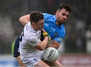 27 February 2022; Seán McMahon of Dublin in action against Jimmy Hyland of Kildare during the Allianz Football League Division 1 match between Kildare and Dublin at St Conleth's Park in Newbridge, Kildare. Photo by Piaras Ó Mídheach/Sportsfile