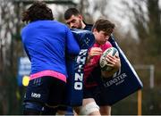 28 February 2022; Diarmaid Mangan, centre, with Rory McGuire and Alex Soroka during Leinster Rugby squad training at UCD in Dublin. Photo by Harry Murphy/Sportsfile